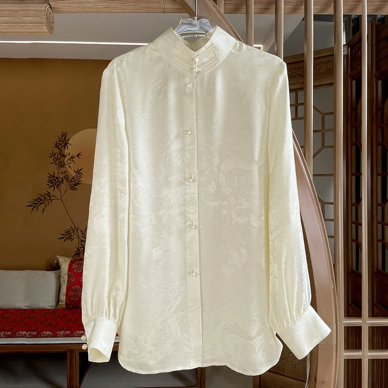 【叙白】 中国风气质百搭新中式百兽图真丝衬衫 S195