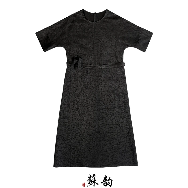 【黑龟】女士夏季中式短袖连衣裙袍子香云纱休闲宽松休闲款W164-1