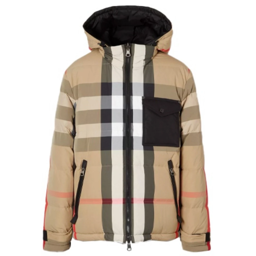 全新未使用  博柏利Burberry格纹双面穿可脱帽保暖羽绒服男女同款