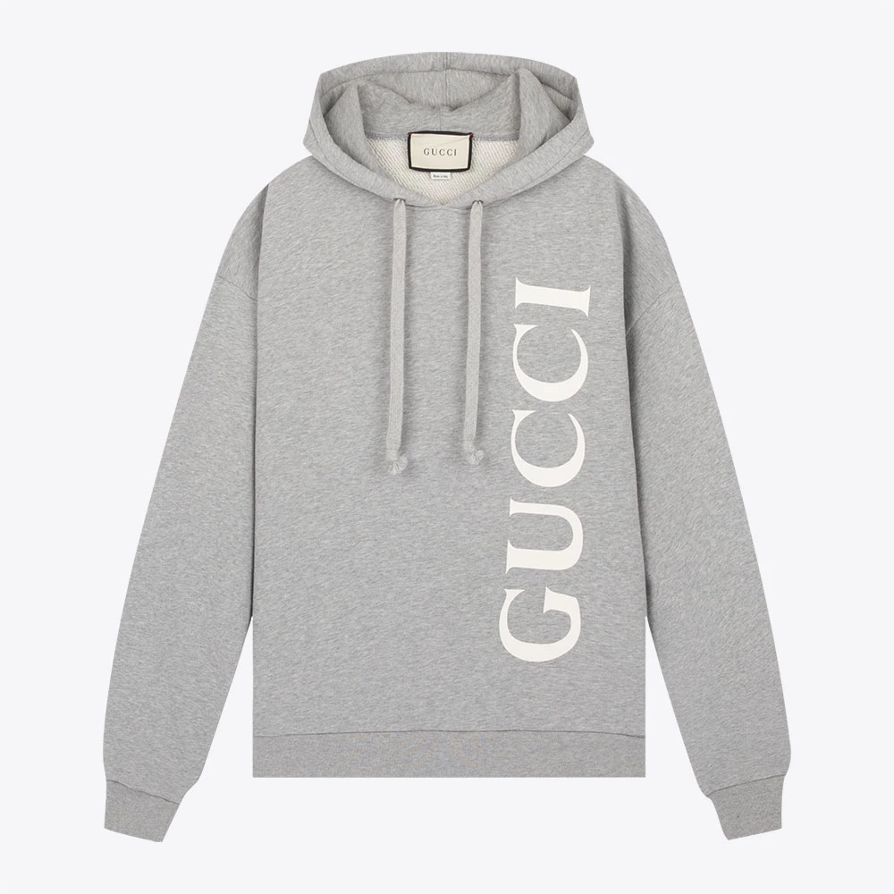 全新未使用 GUCCI/古驰 男女同款灰色字母logo连帽卫衣