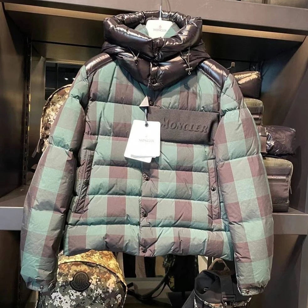 全新未使用  蒙口Moncler男女款格纹经典冬季连帽加厚保暖羽绒服