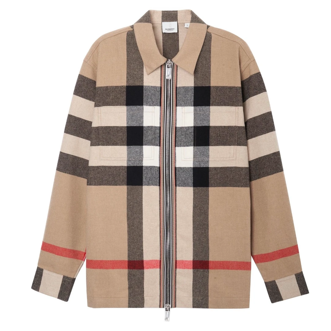 全新未使用 BURBERRY/博柏利 达 格子格纹羊毛外套男女时尚条纹