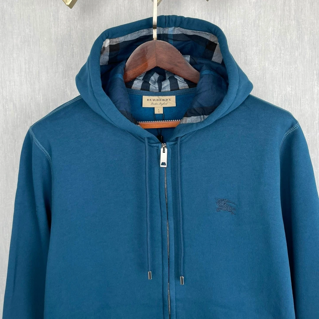 全新未使用 BURBERRY/博柏利 经典款骑士标加绒男士连帽拉链卫衣