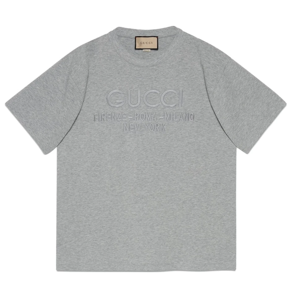 全新未使用 GUCCI/古驰 古驰字母logo刺绣灰色圆领T恤