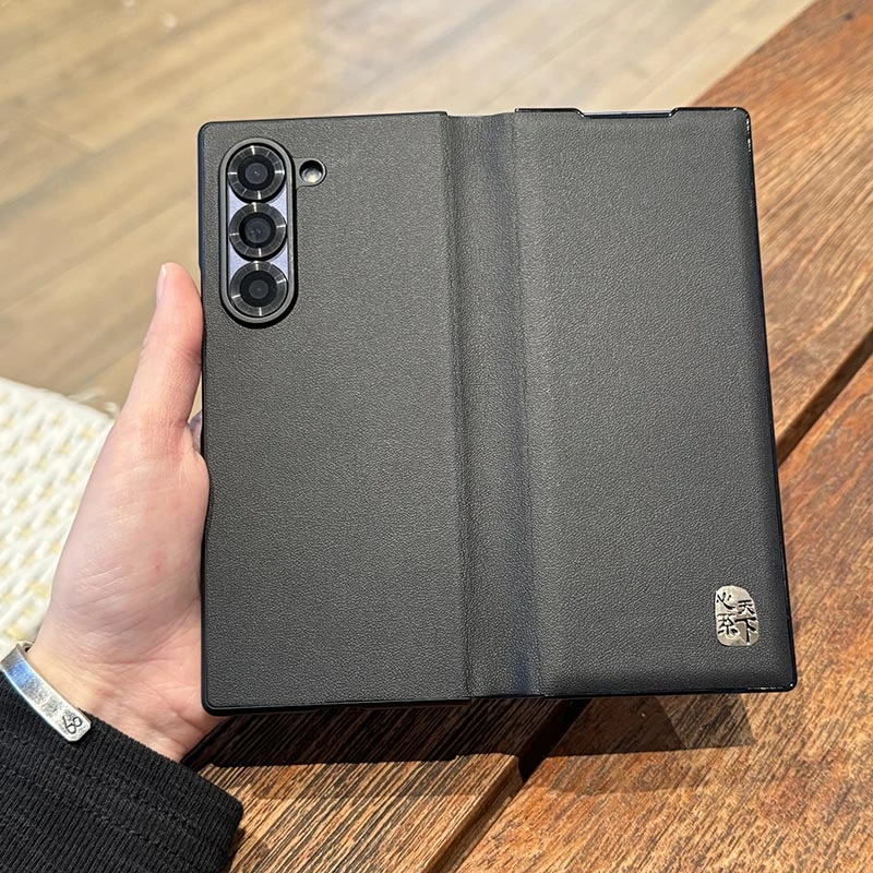 适用三星Zfold6折叠屏手机壳Zfold5轻奢素皮商务4代翻盖皮套防摔