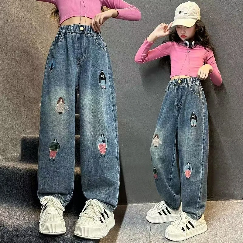 男女童牛仔长裤春秋新款中大童洋气时髦老爹裤子儿童显瘦哈伦裤潮