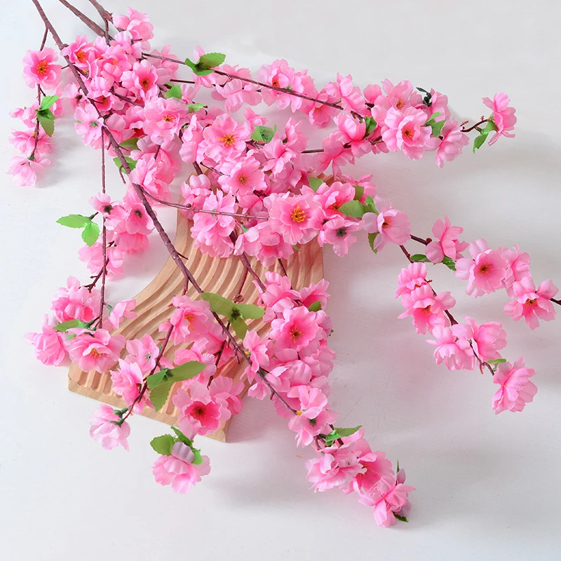 2支仿真桃花枝6杈仿真桃花假花客厅摆件树枝绢花假树造景装饰包邮