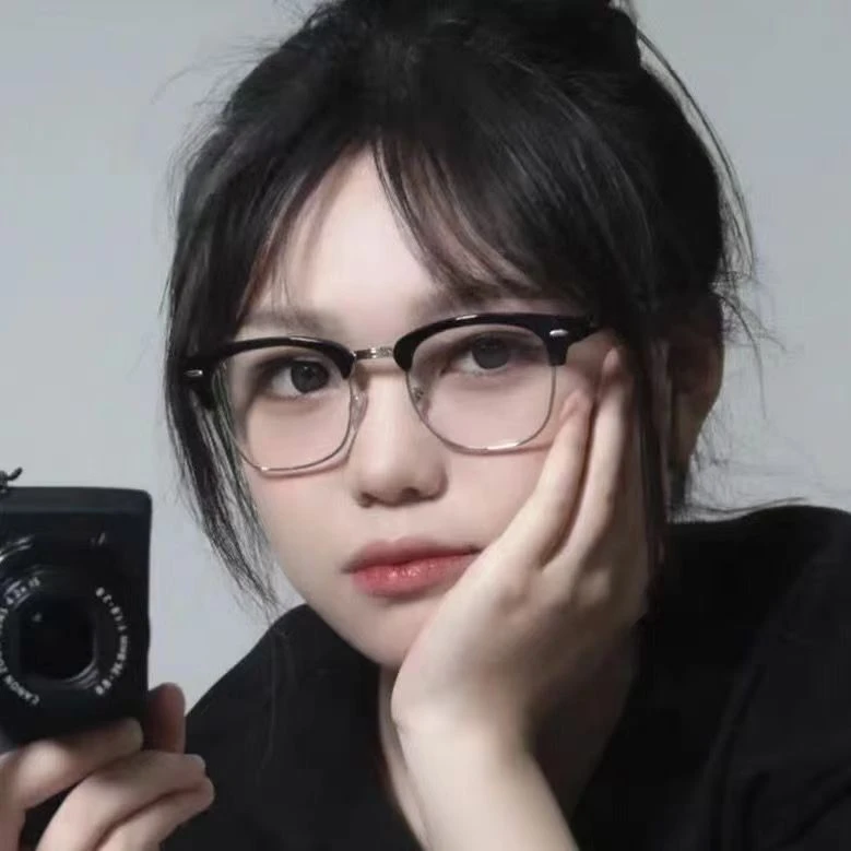 小红书同款眉线金属半框近视眼镜框架女可配度数防蓝光平光镜男潮