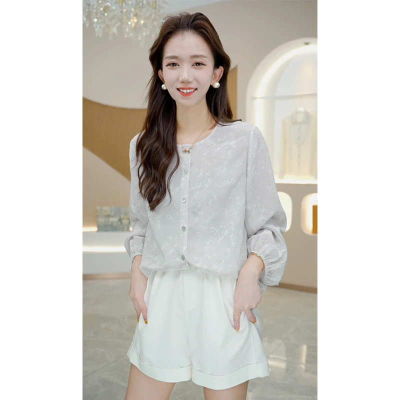 R H  2024年新款时尚气质显瘦设计印花双绉桑蚕丝衬衫H622576