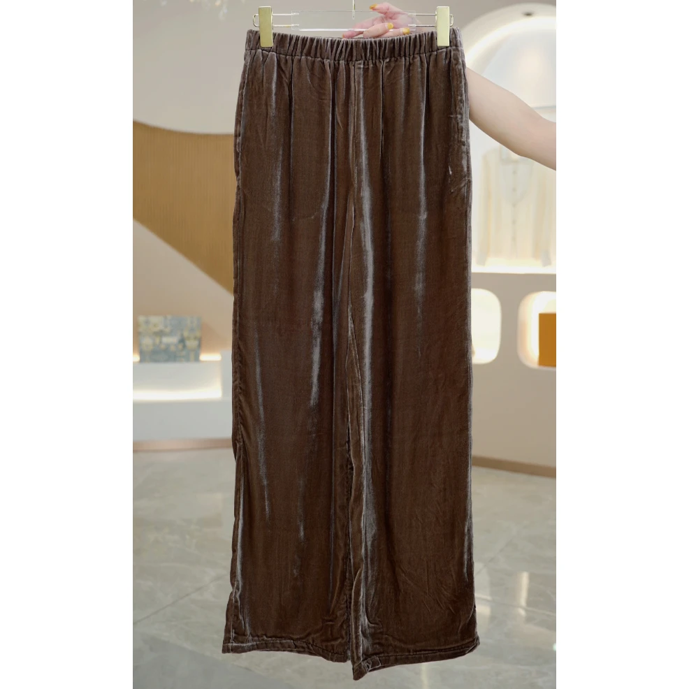 【R H】 真丝丝绒！宽松百搭新款高腰垂感休闲直筒裤D53K5233