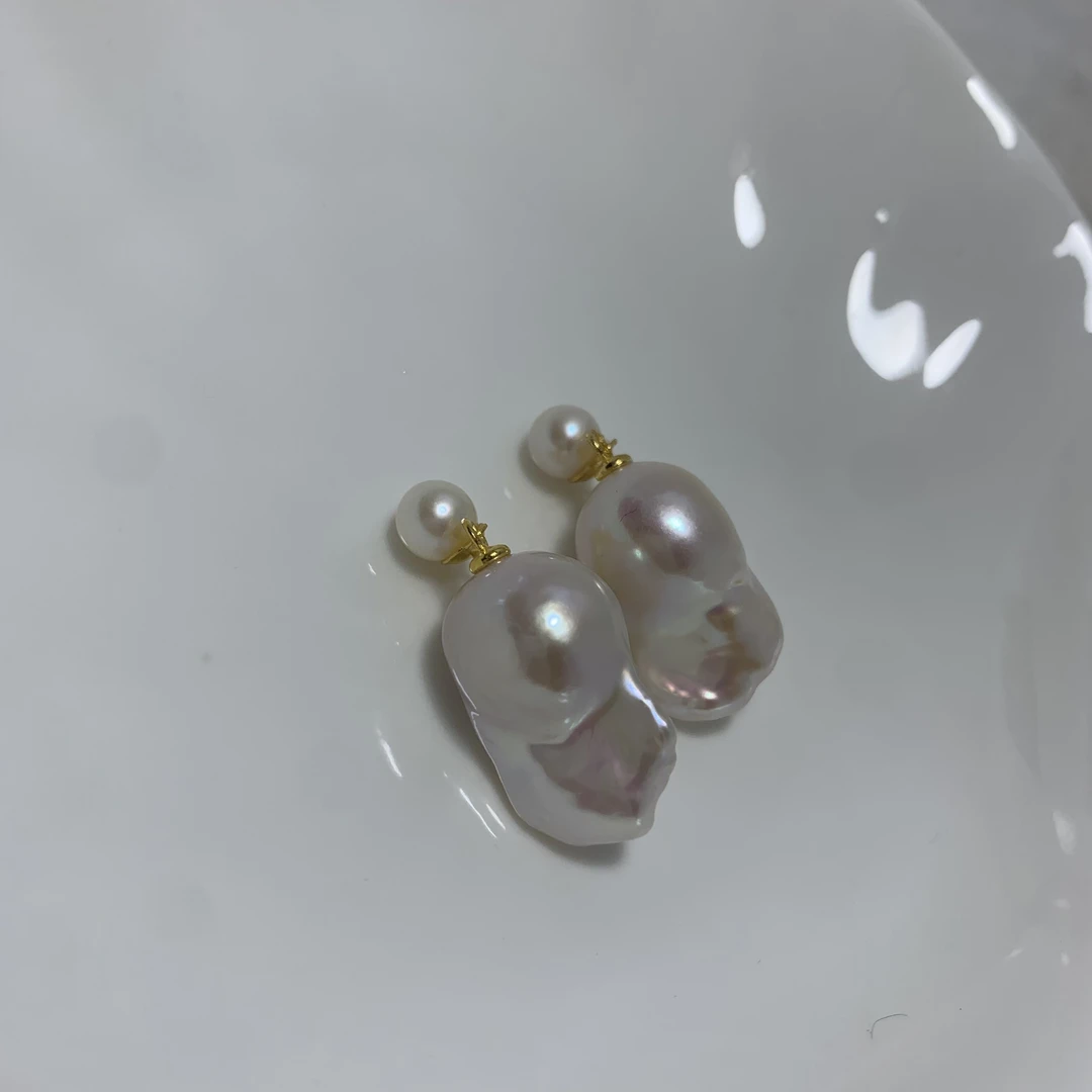 巴洛克双珠珍珠耳坠极强光精致时尚百搭（多样性发货）