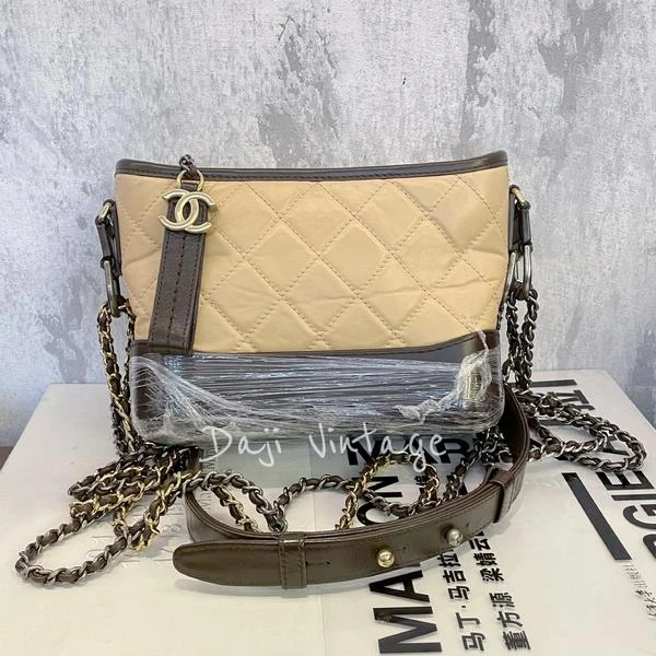 大吉中古/chanel香奈儿奶茶拼棕色流浪小号单肩包