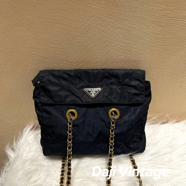 95新 Prada/普拉达 大吉中古/Prada普拉达黑金降落伞25单肩包
