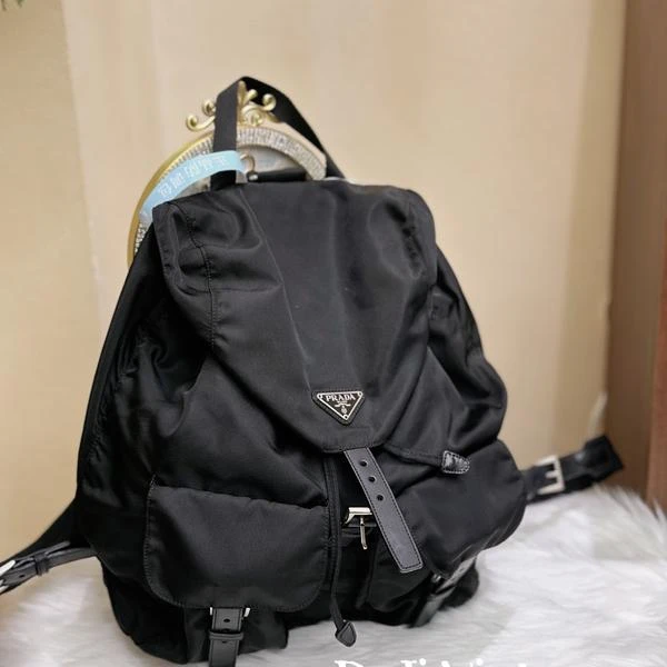 95新 Prada/普拉达 大吉中古/Prada普拉达黑银双口袋双肩包
