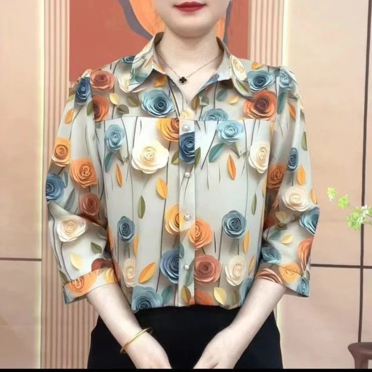 新款夏季显瘦七分袖小衫  0101