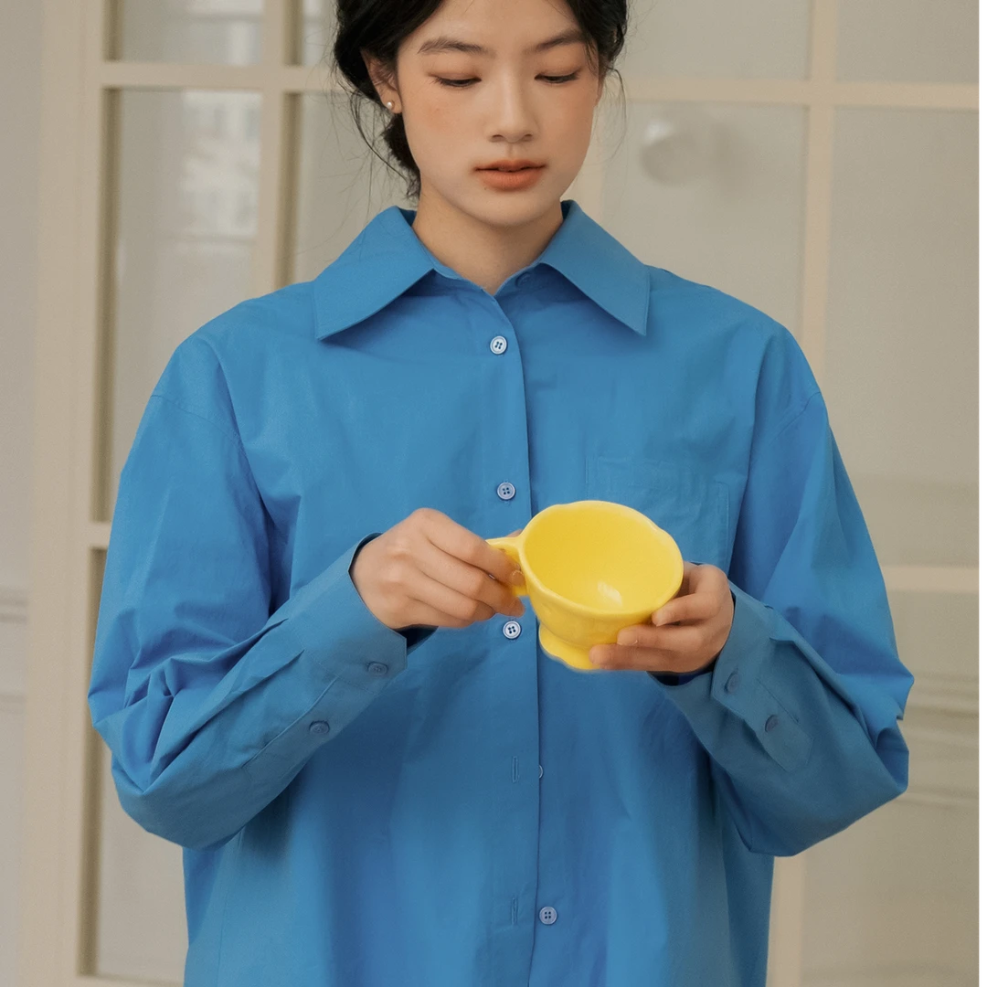 蓝色衬衫女纯棉廓形