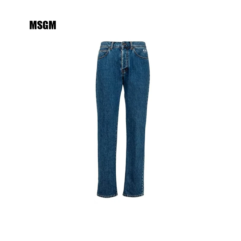 全新未使用  MSGM 徽标宽松直筒牛仔裤 男款 蓝色
