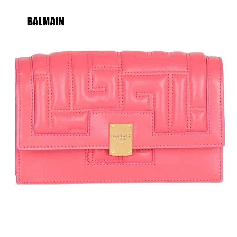 全新未使用 BALMAIN/巴尔曼 绗缝皮革迷你单肩包 女款 桃红色