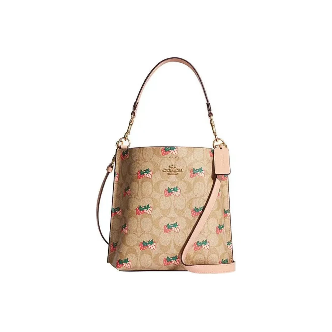 全新未使用 COACH/蔻驰  Mollie 草莓印花老花 水桶包单肩斜挎包