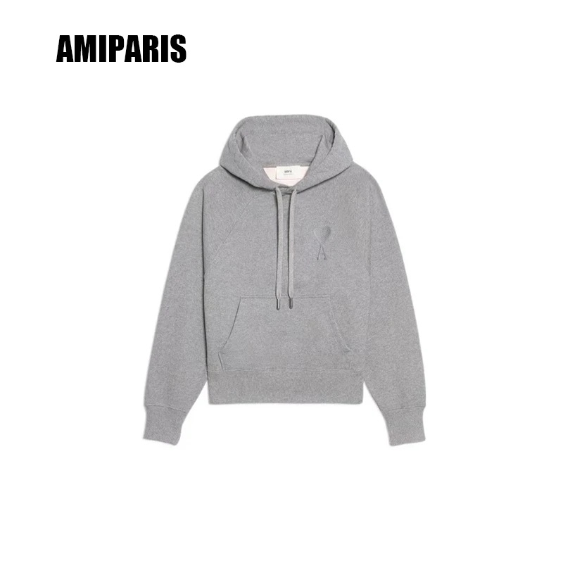 全新未使用  AMIPARI Logo刺绣连帽长袖卫衣 男女同款 秋季 灰色
