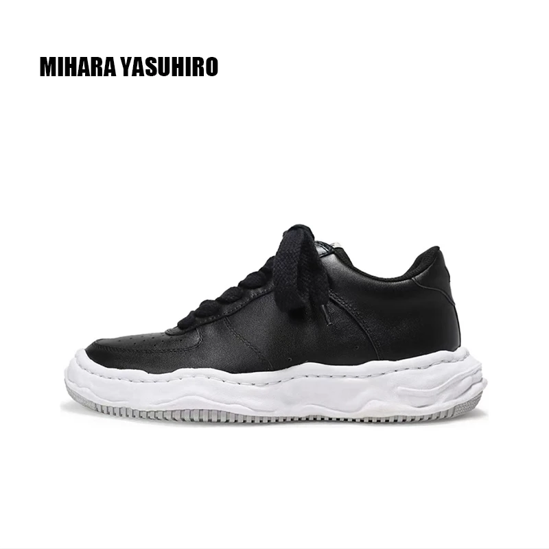 全新未使用 MIHARA YASUHIRO 空军款皮面低帮 溶胶 时尚板鞋 黑色