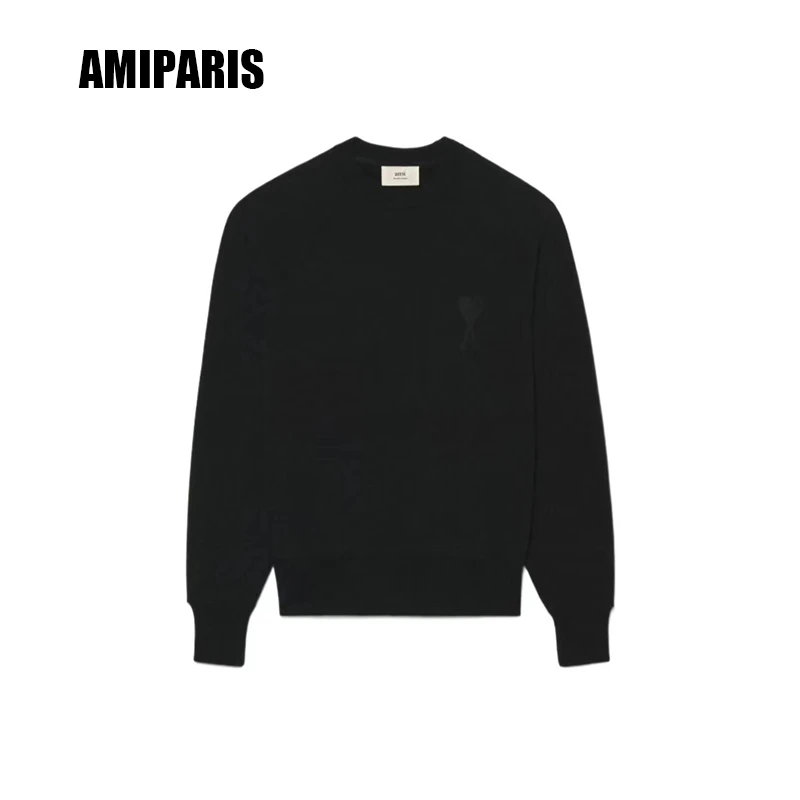 全新未使用  AMIPARI  爱心Logo刺绣圆领长袖卫衣 秋季  黑色