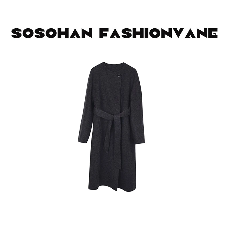 【六一】早秋新款女时尚腰带绵羊毛长款轻奢秋冬大衣C23071715