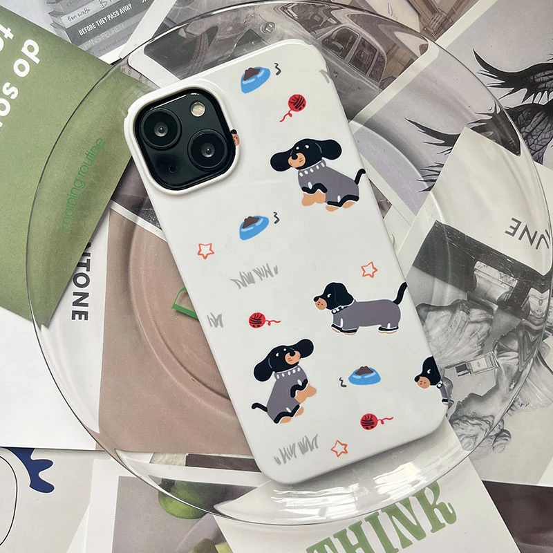 韩国可爱腊肠狗菲林适用苹果14手机壳iphone12硬壳