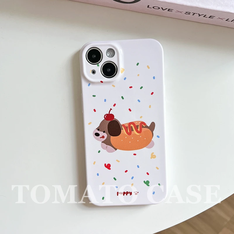 ins可爱卡通汉堡腊肠狗适用苹果15promax/14/13/12菲林软壳