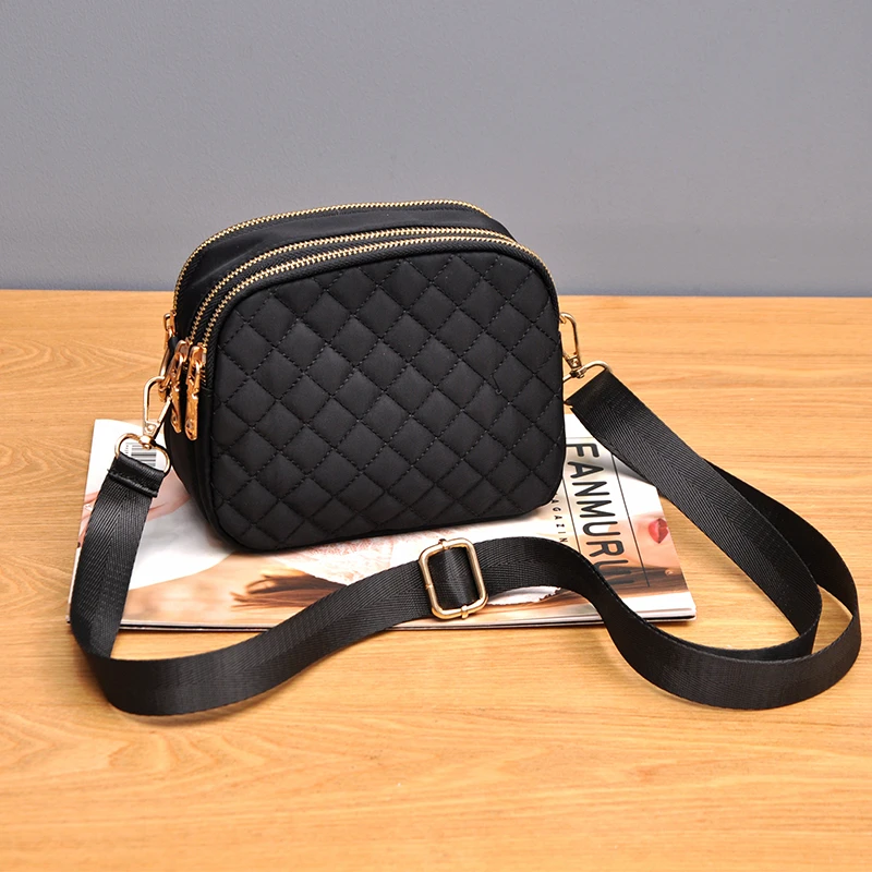 尼龙布斜挎包女迷你小包包百搭韩版时尚菱格包多层口袋休闲小方包