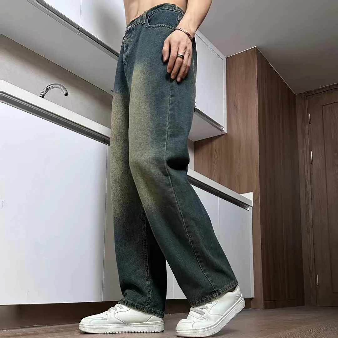 【飘哥专属】春秋新款美式复古水洗长裤简约百搭休闲宽松直筒牛仔裤