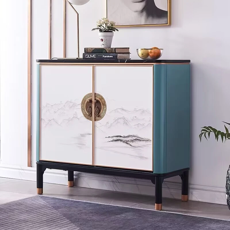 新中式玄关柜餐边柜大容量储物柜装饰柜大理石玄关储物柜门厅柜