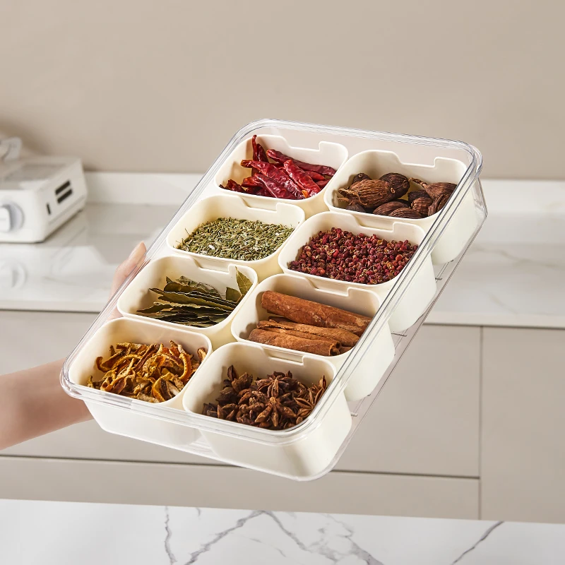 轻奢风高品质香料收纳盒厨房手提带盖分格式佐料分隔盒保鲜防串味