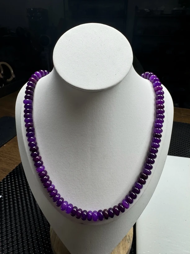 玉化紫卡8m算盘珠项链8002