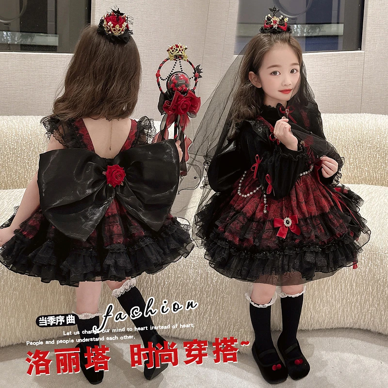 女童吸血鬼扮演装COS万圣节表演裙女孩lolita超仙蓬蓬公主裙高端F