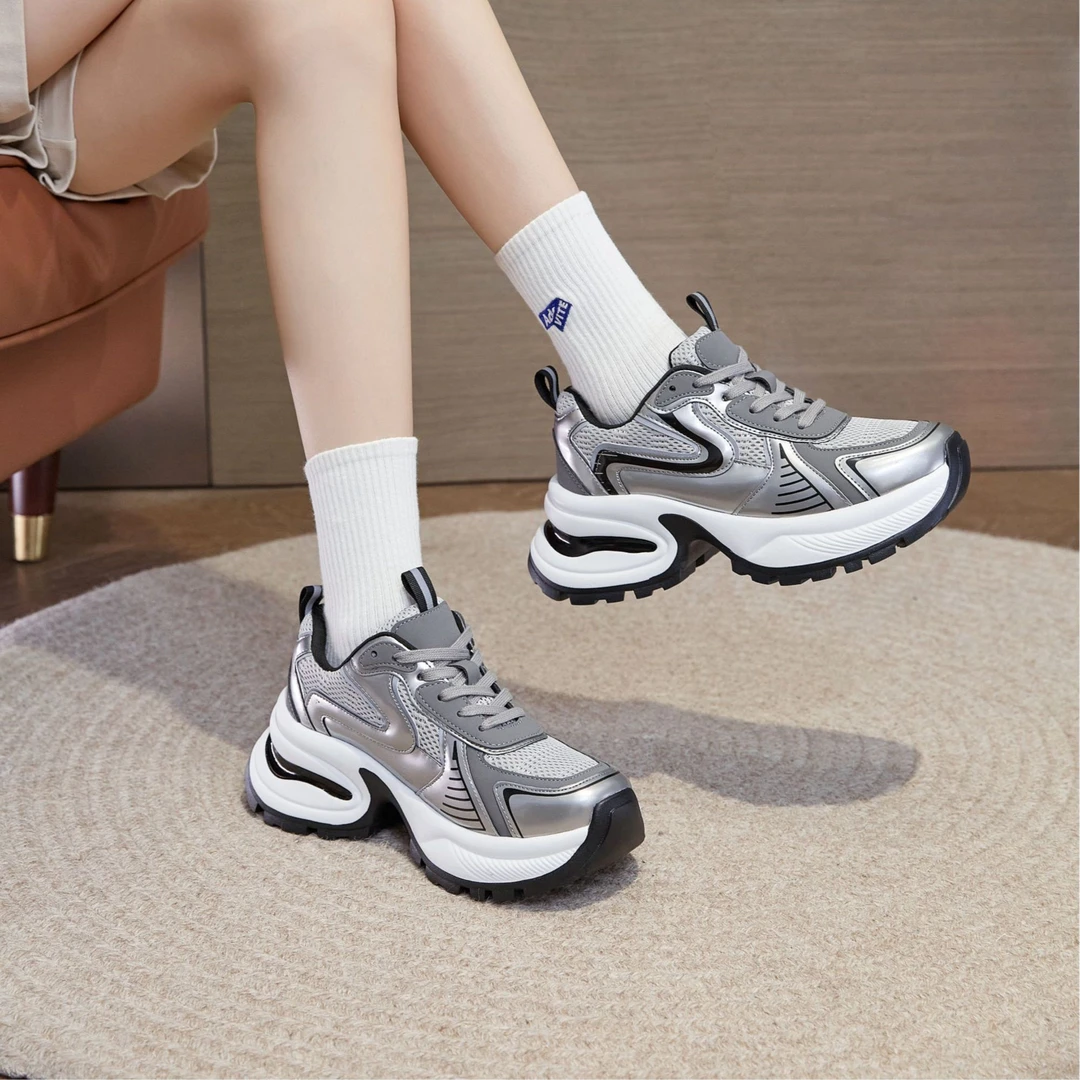 2024秋季新款时尚百搭厚底增高老爹鞋女0355