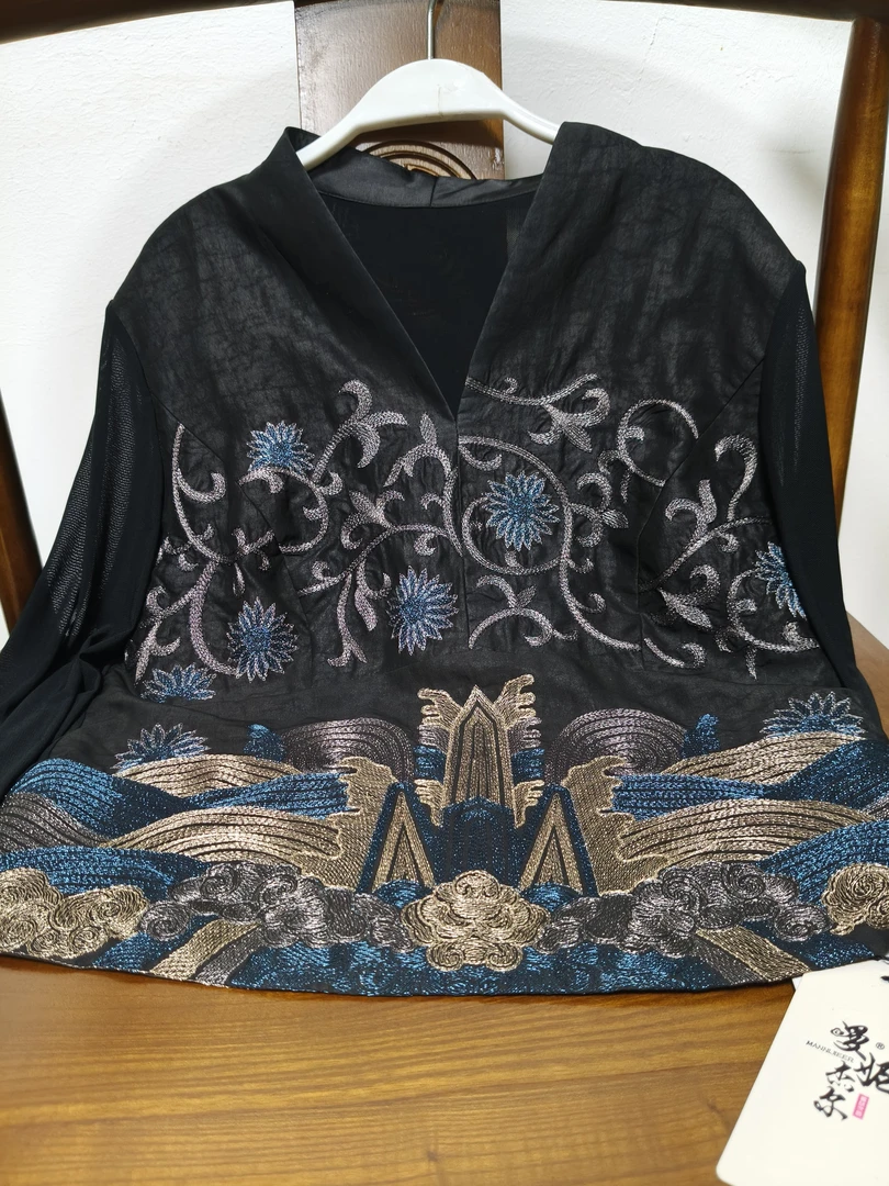 复古蜀绣香云纱打底小衫中国风重工刺绣