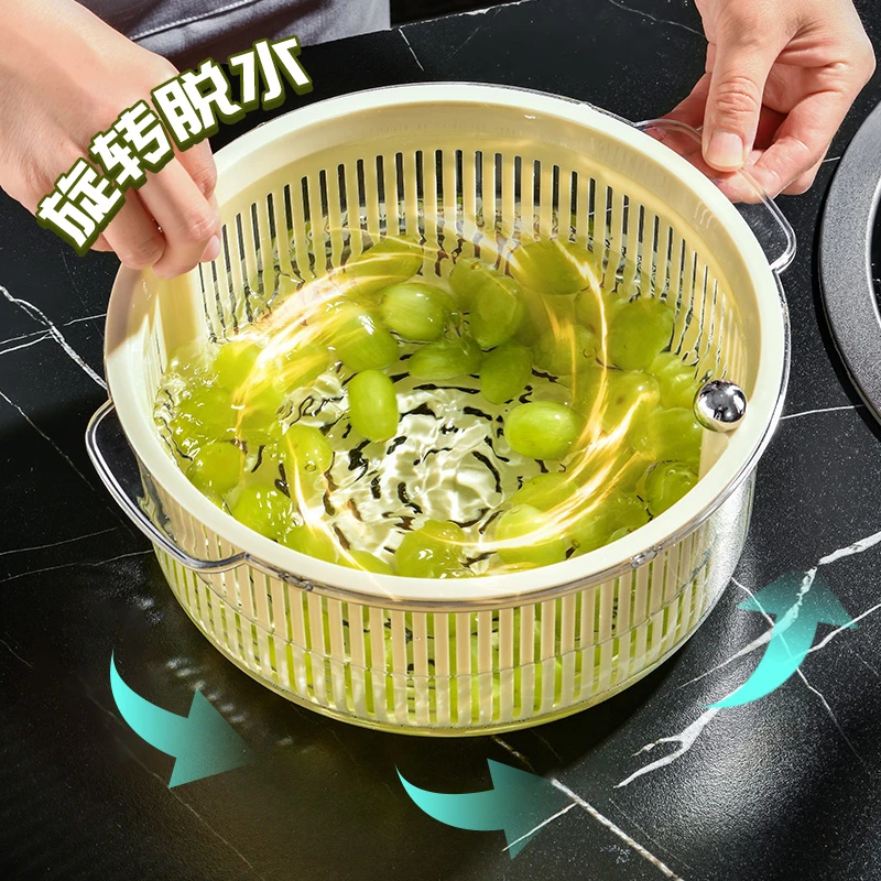 唯夫人❤洗菜盆厨房家用水果盘双层旋转洗菜滤水篮子网红沥水篮