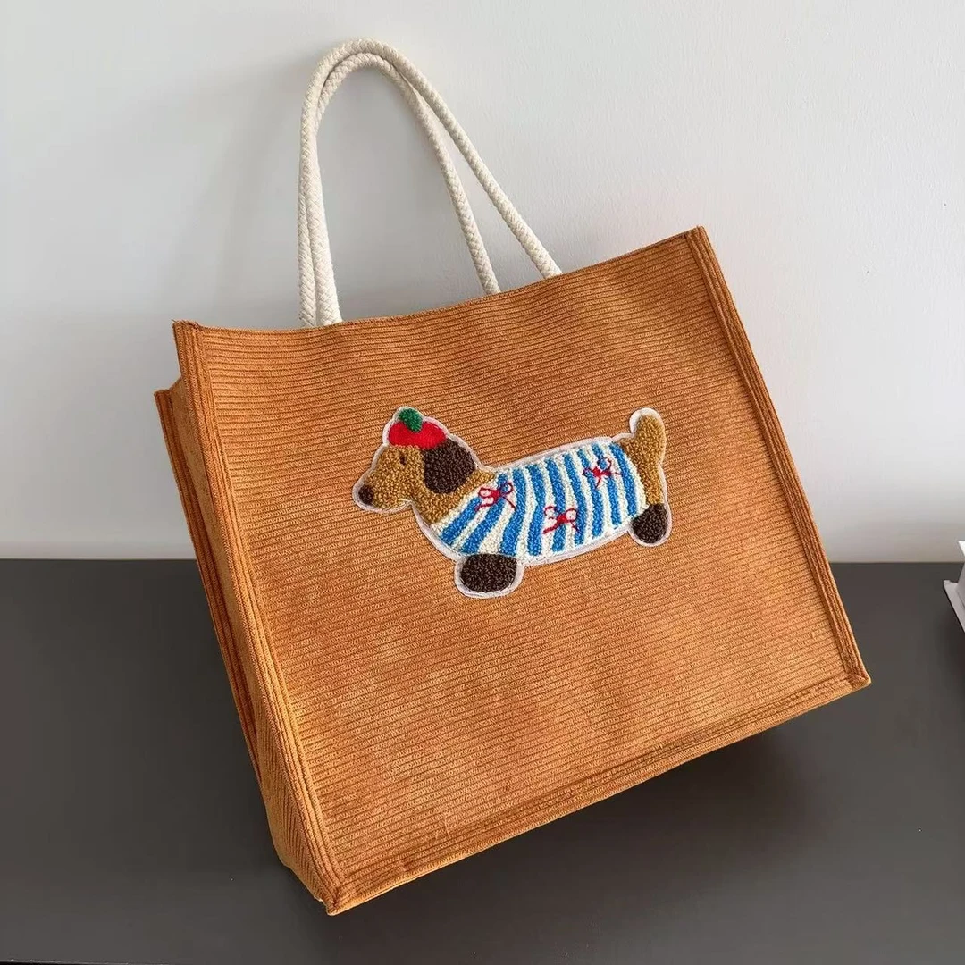 腊肠狗帆布包包女2025新款潮学生上课手提包休闲大容量单肩托特包