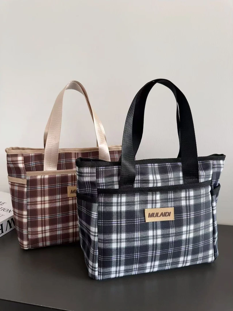 新款高颜值大容量通勤早餐上课时尚格子包包托特妈咪午餐手拎上班