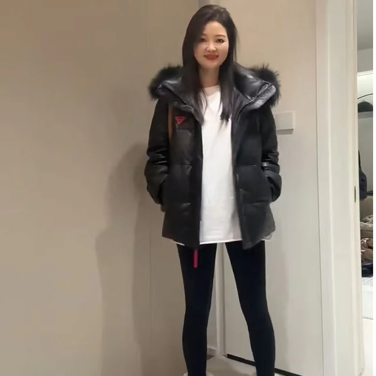 825086#男女同款植鞣绵羊皮冬季时尚保暖服连帽休闲百搭真皮皮衣