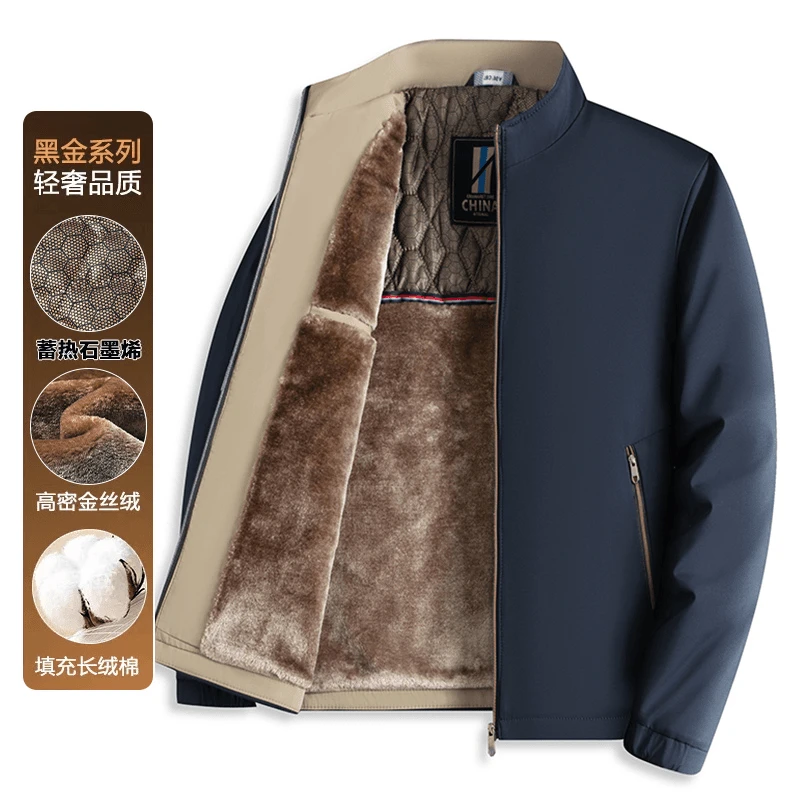 【黑金加绒】冬季男款棉衣外套男士休闲商务加厚保暖中年棉服6619