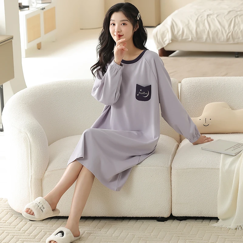 秋冬睡裙女款爆款2024新款带胸垫长袖纯棉睡衣孕妇可穿甜美家居服