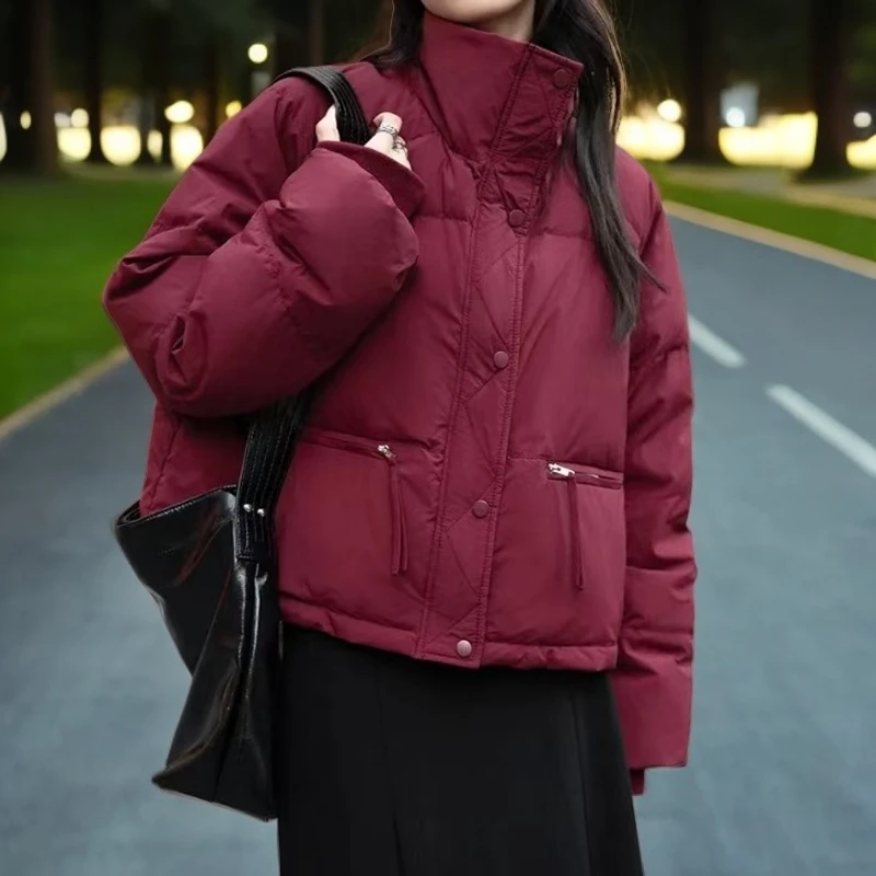 时尚简约潮流纯色抽绳保暖加厚韩版冬季秋冬立领拼接网红时尚宽松