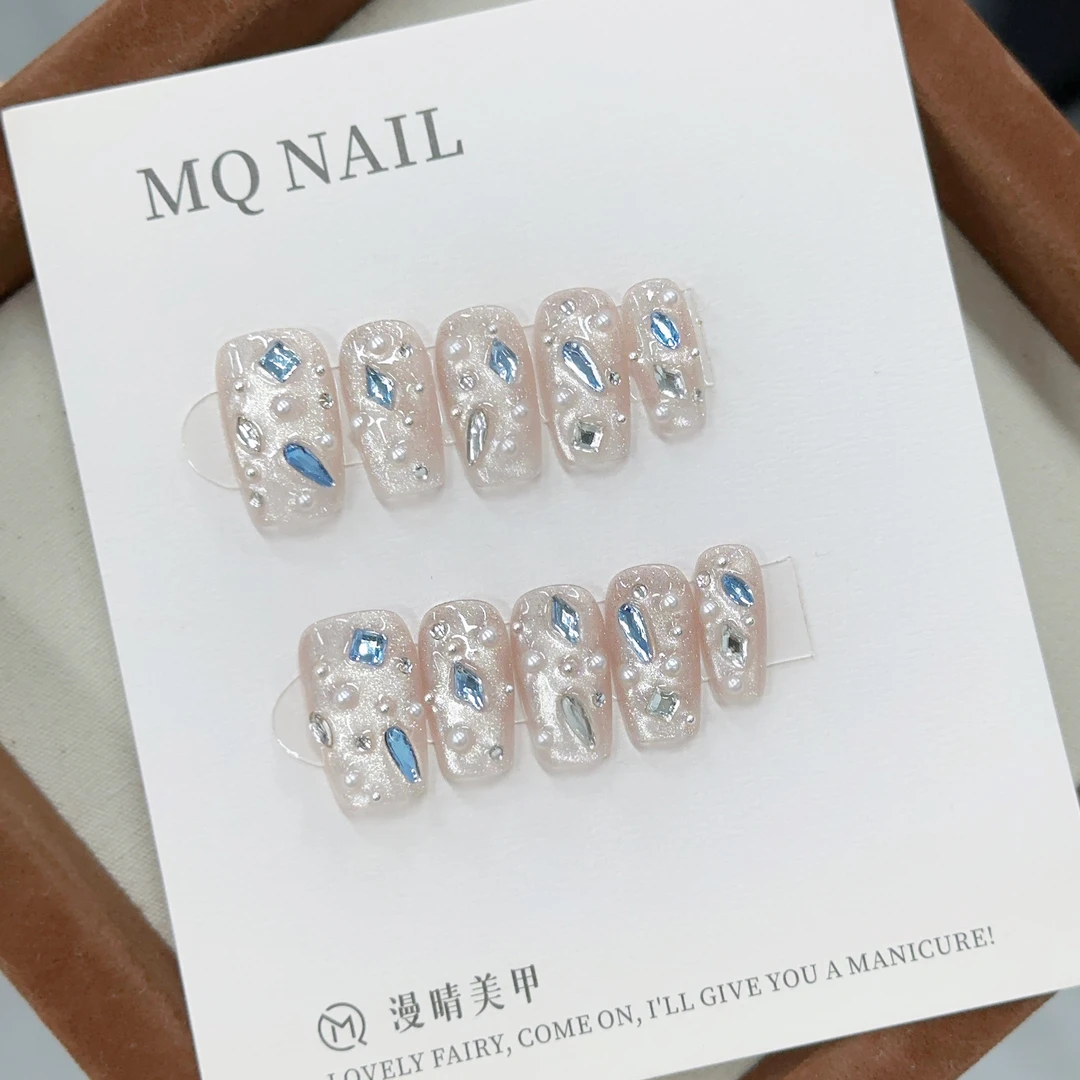 【人间七月】纯手工穿戴甲猫眼显白美甲贴片气质简约高级感成品贴片