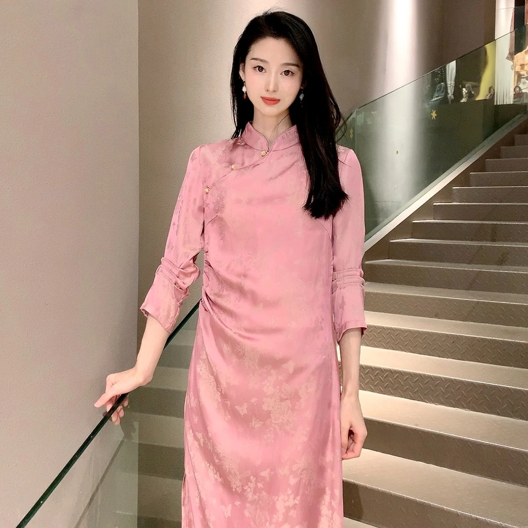 《深圳书含时尚国风》春装新款暗纹提花国风气质连衣裙4571