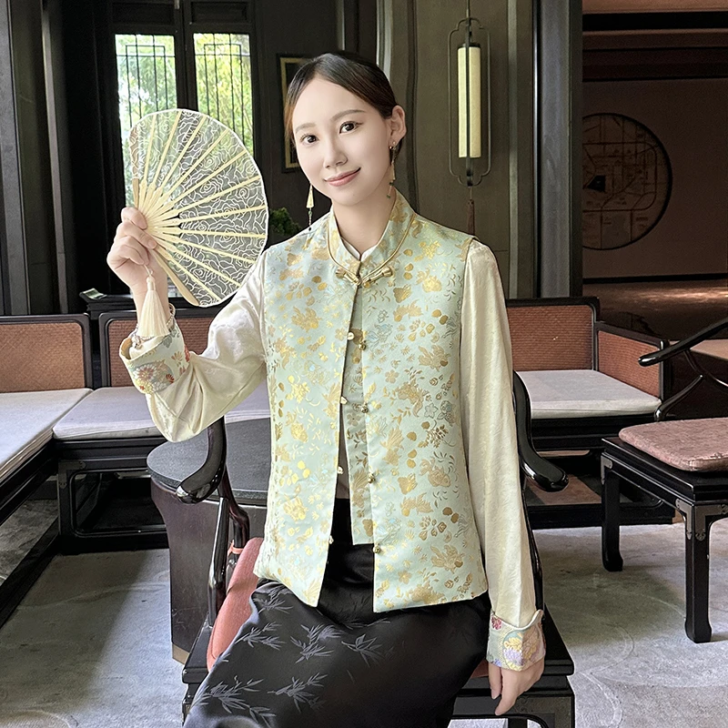 【锦鲤】复古唐装中式中国风提花气质时尚民族风绣花女装上衣马甲