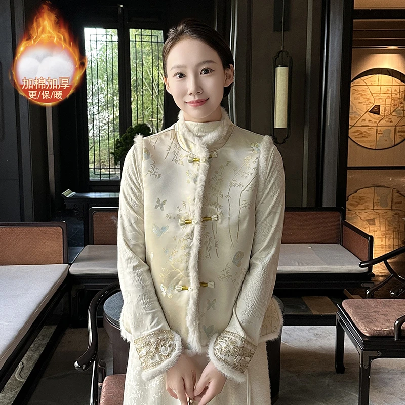 【川雪】秋冬新中式复古中国风气质时尚加厚加绒加棉立领提花马夹