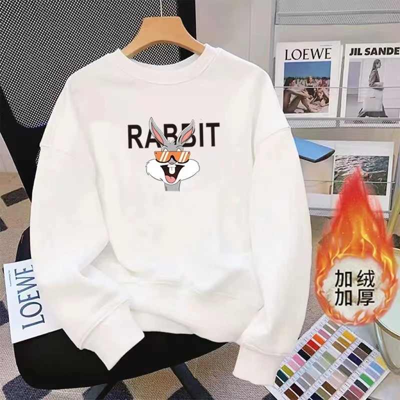 眼镜兔子纯棉2023年新男女同款秋冬情侣宽松圆领百搭加绒卫衣潮流