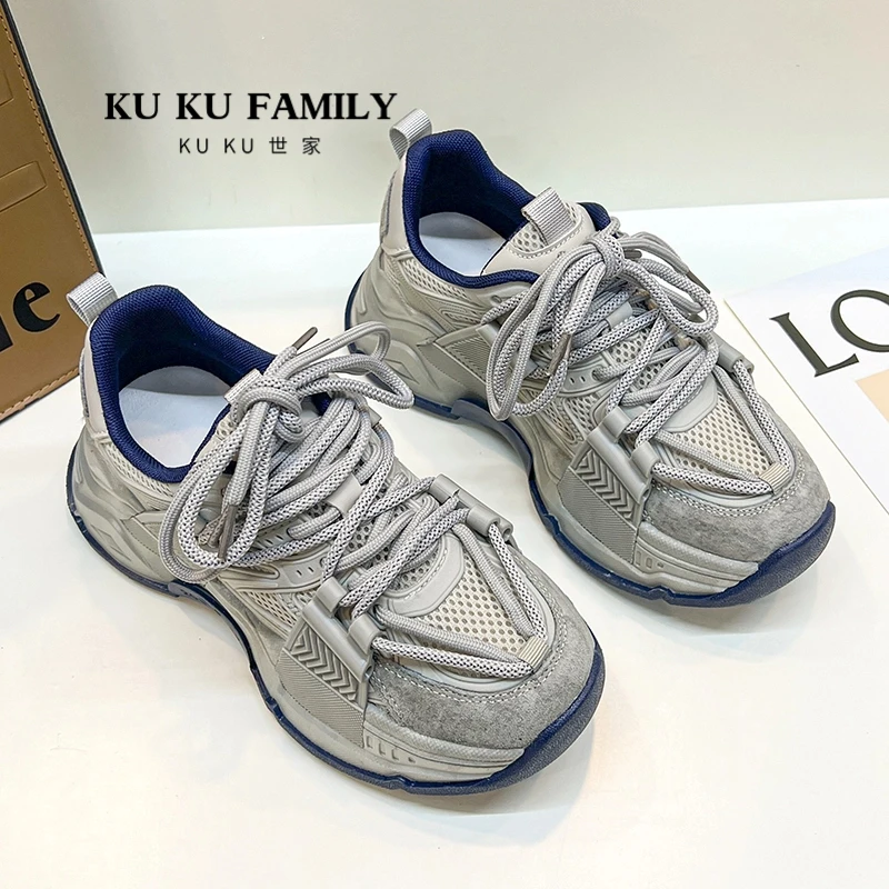【kuku世家】厚底老爹鞋女款新款透气鞋子女鞋休闲百搭运动小白鞋